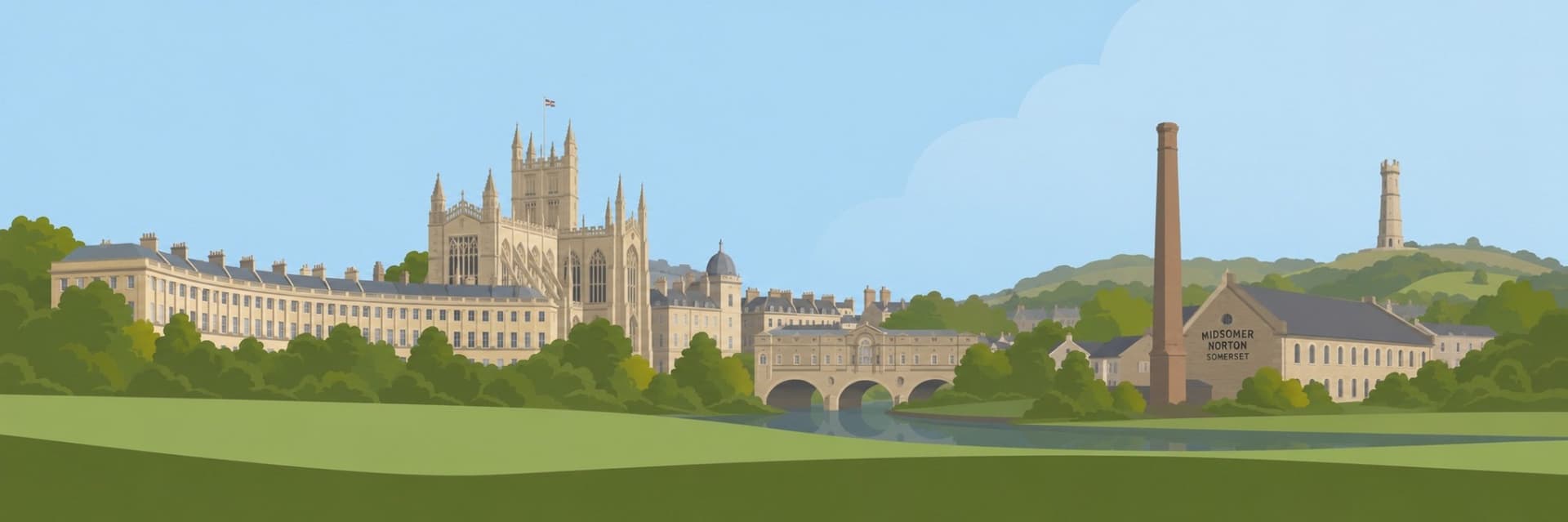 Illustrated panorama of Midsomer Norton